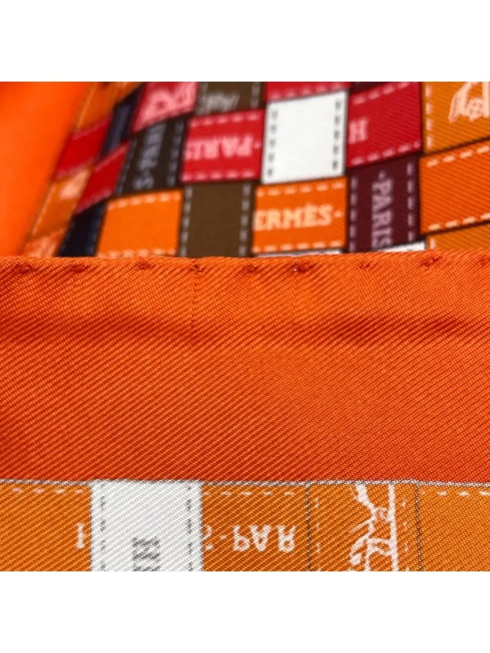 Hermes Carre 90 Bolduc AU Scarf Check Ribbon Silk Orange Brown